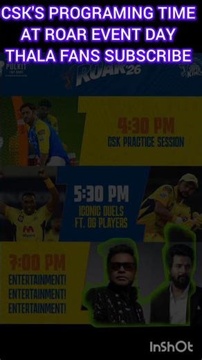 LATEST UPDATE :- CSK'S PROGRAMING TIME OF ROAR EVENT AT 22ND MARCH #shorts #cricket #ipl #csk