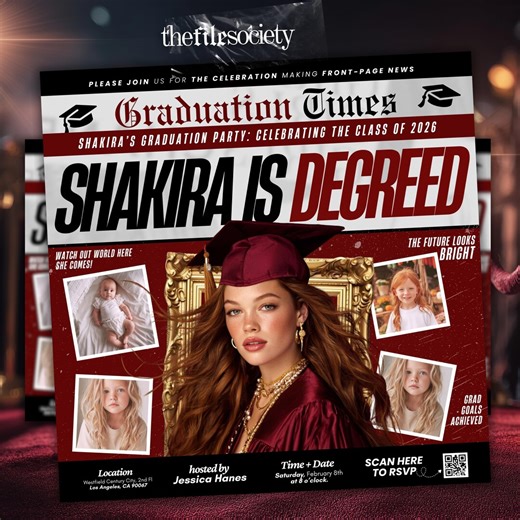 Newspaper Graduation Invite Template, Maroon Class of 2026 Senior Photo Collage, Editable DIY Grad Party Gold Canva Announcement Flyer - Etsy