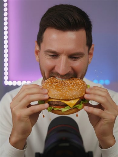 Messi Enjoys Satisfying Burger ASMR Experience