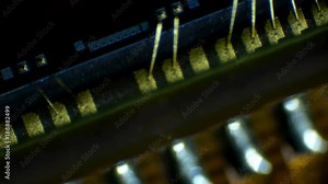 matrix from the camera with the contacts under a microscope Stock Video