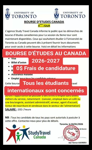 Bourse d'études au canada🇨🇦 Vous pouvez désormais postuler à cette bourse d'études au canada et bénéficiez d'une prise en charge de 3ans d'études gratuite, cette bourse couvre : 3ans d'études gratuite,visa, logement, assurance maladie, restauration et l'emploi étudiants à tous nos candidats sélectionnés il est encore grand temps pour postuler et bénéficiez de cette offre 🇨🇦 Soyez tous le bienvenu au canada #africanstudents #studyabroad #creatorsearchinsights
