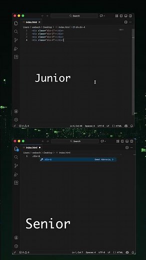 Junior vs Senior Developer: HTML DIV Shortcut Explained 🚀