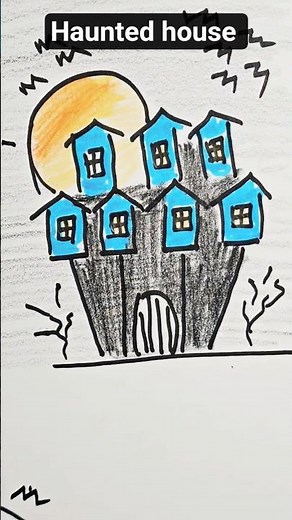 How to draw a haunted house? Halloween drawing tutorial idea