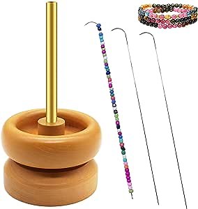 Bead Spinner – Waist Bead Spinner – Spin Bead Loader – Bead Spinner for Jewelry Making – DIY Making Holder Gem Workshop Wooden Crafting Project Stringing with 3 Big Eye Needles Gifts