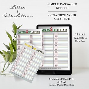 Printable Password Keeper: A4 A5 Login Organizer (PDF) Digital Editable Template. Goodnotes. Ipad. Android - Etsy