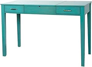 Hives and Honey Parsons Vanity Desk, Lift-Top Mirror, Storage, USB & Power Outlet, 2 Drawers, Smooth Glide, Modern Wood Grain Design, Brushed Chrome Hardware, Makeup & Dressing Table, Turquoise