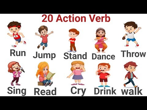 20 Action Verbs in English for Kids | Learn English Verbs with Pictures & Sounds | hibacore