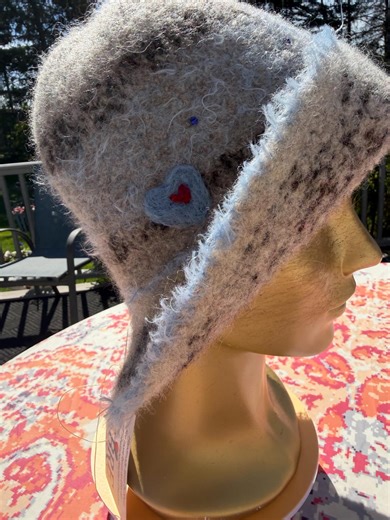 100% Wool Felted Cloche Style/ Bucket Hat With Embellishments - Tan Striped With Blue Stripes . 2026-de-4-10 - Etsy