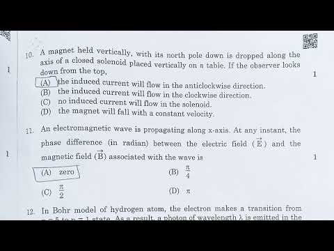 Physics class 12 cbse answer key 2026 set A