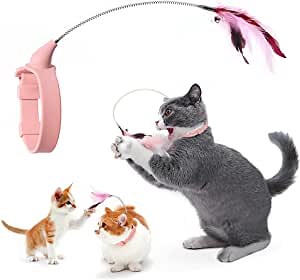 Feather Teaser Cat Toy Interactive Retractable Wand Toys with Pet Chain Long Cat Teasers Wand for Cat and Kitten