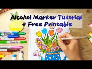 Coloring Spring Flowers in a Watering Can | Alcohol Marker Tutorial + Free Printable