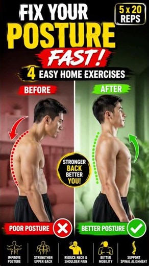 4 Simple Back & Shoulder Exercises to Improve Posture Fast | Fix Rounded Shoulders at Home