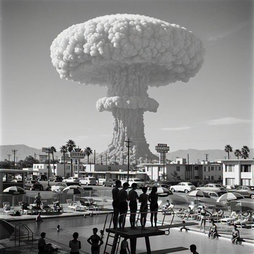 vintage vegas atomic blast created by AI for your visual atom age amusement #nuclearwar #Nuclearweapon #lasvegas #motel #atomic | Don Keller