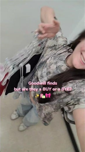 Goodwill fitting room finds… buy or bye? 🛍️ which ones would you pick? #buyorbye #thrifting