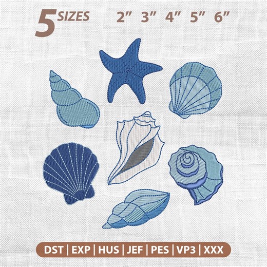 Coastal Seashell Embroidery Design Bundle, Summer Beach Icons Stitch Machine File, Mini Ocean Pattern - Etsy