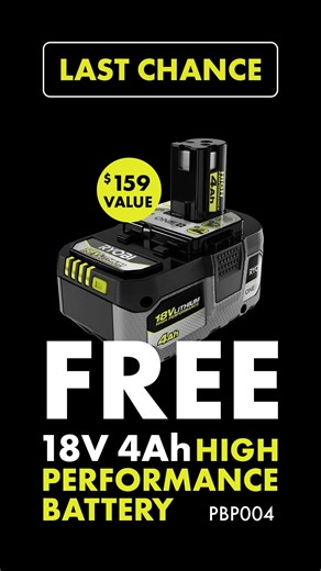 LAST CHANCE to shop the RYOBI™ Amped Up Power Event 🛒🔋 Get a FREE 18V 4Ah HIGH PERFORMANCE Battery with the purchase of a select RYOBI™ ONE Tool.​ Available in-store & online, only at @homedepotcanada Click here https://bit.ly/3DBzU3g to view all deals. | RYOBI Power Tools Canada