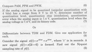 Compare PAM, PPM, and PWM.Given an analog signal for unipolar ... | Filo