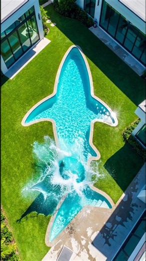 Giant Shark Pool Transformation 🦈 Backyard Makeover (Satisfying Build) #Shorts #SharkPool