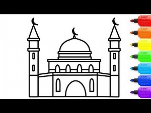 How to draw mosque coloring page for kids I learn coloring book with mosque
