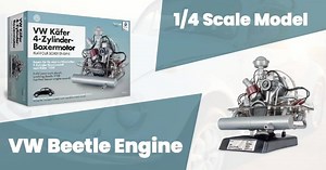 2.5K views · 730 reactions | **New Product Alert** Put your engine building skills to the test with The VW Beetle Flat Four 1/4 Scale Model Kit! Click Here: https://bit.ly/2Dr51PM This 200 piece kit features an electronic sound module with genuine VW boxer engine sounds, a transparent casing to see the inter workings of the engine, a working and accurate distributor, and spark plug timings. | Pelican Parts | Facebook