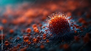 Macro of a virus cell. Generative AI Video. ProRes HQ 59.94 FPS available in 4K 16:9.