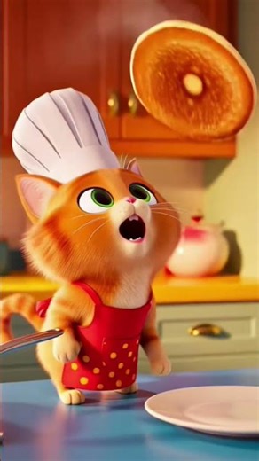 cat cooking amazing 😍 pan cake
