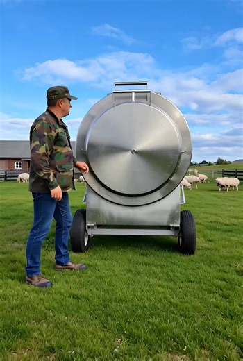 Farm Field Meat Processing Machine – Industrial Tumbler Food Production Scene #IndustrialMachine #FoodProcessing #FarmLife #Agriculture #RuralScene