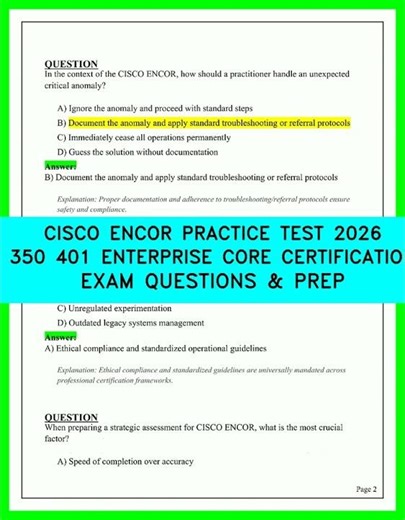CISCO ENCOR PRACTICE TEST 2026 350-401 ENTERPRISE CORE CERTIFICATION EXAM QUESTIONS & PREP GUIDE S