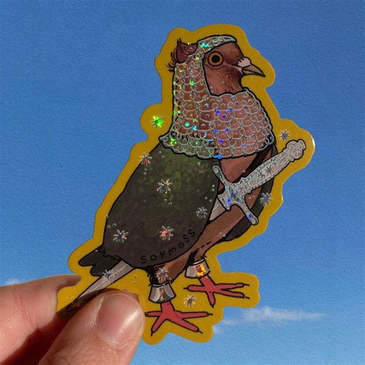 Archangel Pigeon in Armor Glitter Sticker - Etsy