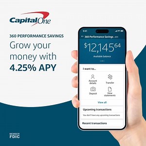 Capital One on Instagram: "Earn 4.25% APY, one of America’s best savings rates, with 360 Performance Savings. Open an account in about 5 minutes. 💰"