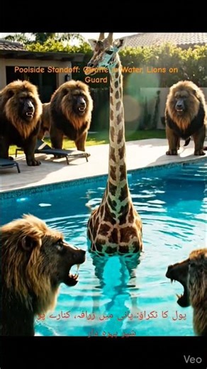 Giraffe Takes a Swim—What the Lions Do Next Is Unreal. #lionhead #lionslive #shortsfeed #giraffe