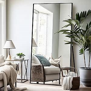 NicBex Oversized Full-Body Mirror, Large Full Length Mirror with Stand, 76"x35" Aluminum Alloy Frame Oversized Floor Mirror, Black - Free Standing, Leaning Against Wall or Wall-Mounted