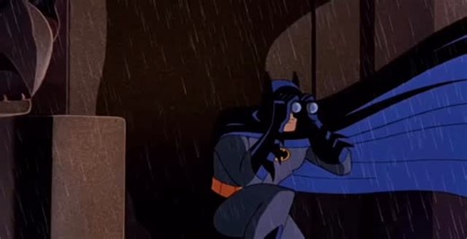 Lola on Instagram: "In Batman: Mask of the Phantasm (1993), rain serves as a key motif in one of the most emotional moments in the animated film. As the water runs down Batman’s cowl and face, it becomes impossible to tell whether he’s crying or not. Although the intentionality of this artistic choice has never been confirmed, viewers interpret it as a deliberate way to preserve Batman’s stoicism while still conveying his sadness. The effect deepens the film’s tone, balancing emotion with restra
