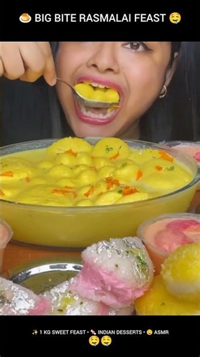 Big Bite 1 KG Rasmalai Feast 🍮 Rasgulla, Gulab Jamun & Malai Sandwich | ASMR Mukbang #shorts