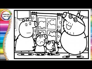 Peppa Pig and her family in the happy home _ Learn an easy way to color a Peppa Pig page for kids