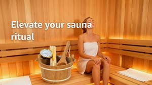 Sauna Accessories Kit 6PCS,Handcrafted from Canadian Premium Red Cedar Wood,Sauna Bucket and Ladle Set with Thermo-Hygrometer, Sand Timer, Brush, Exfoliating Stone – Sauna Gift Set for Home Steam Room