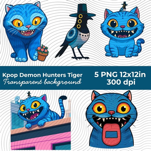 K-pop Demon Hunters Tiger PNG Bundle | Kawaii Blue Tiger Fan Art Clipart | Kpop Huntrix Digital Stickers - Etsy