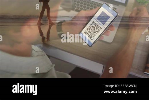 Animation of man with covid passport on smartphone over happy caucasian woman on beach. Holidays, vacations and travel during covid 19 pandemic concept digitally generated video Stock Video Footage - Alamy