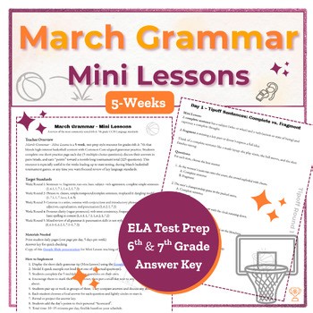 March Grammar Mini Lessons | 6th & 7th Grade ELA Test Prep | Basketball Themed