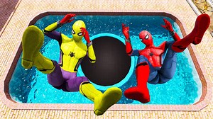 GTA 5 Rainbow Yellow Vs Green & Red Spiderman Jumping Into Pool (Euphoria Physics/Ragdolls) #1 | Target GAMER YT