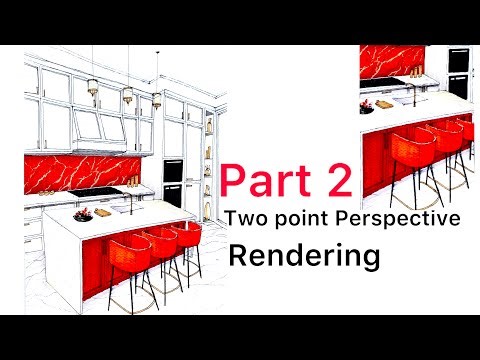 Architecture rendering Tutorial : modern kitchen in two point perspective (part 2) ♥️