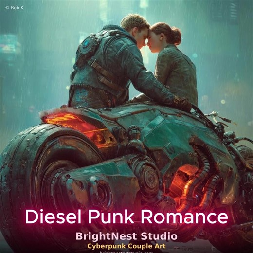 1 Dieselpunk Romance Art Print | Sci-fi Couple on Motorcycle (digital Download) - Etsy