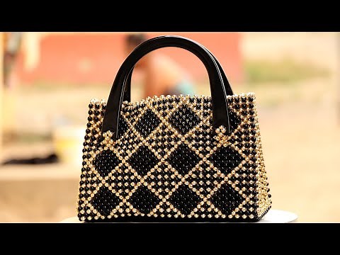 How to make a bag using beads with the black and gold new design. #beadedbag #beadedbagtutorial