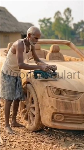 Old Man Makes Audi Car from Wood😲🚗 #Audi#WoodCar#HandmadeArt#CreativeArt#VillageTalent#AmazingTalent