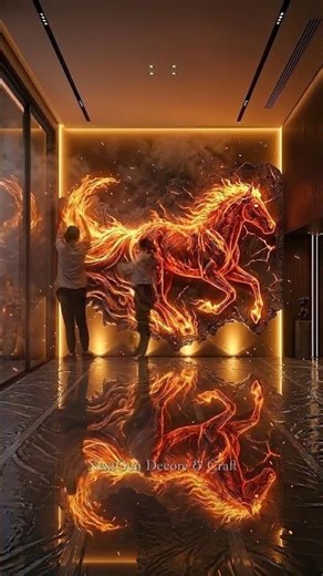 Luxury Fire Horse Wall Art Transformation | 3D Interior Design Timelapse 🔥