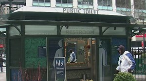 NYC public bathroom features rotating seat covers, flowers, heat