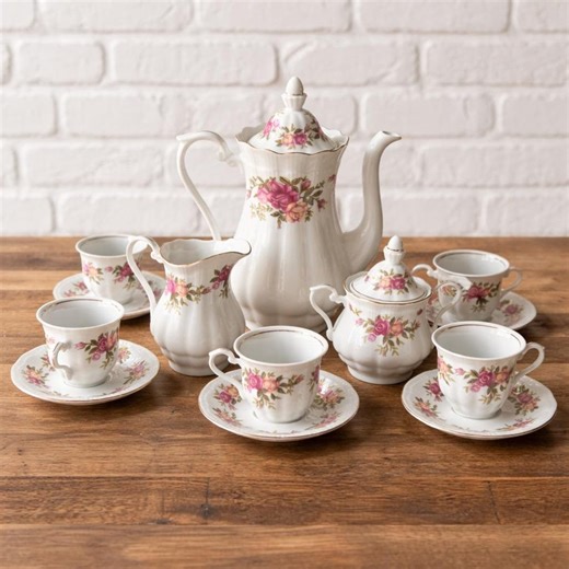 Crystal Clear Poland Rose Demitasse Coffee Set — 15 Pc Porcelain Floral Gold - Etsy