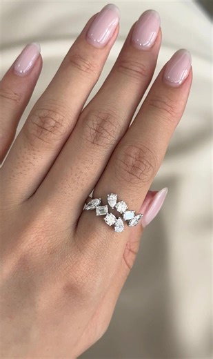 Multi-shape Lab Grown Diamond Toi Et Moi Bypass Ring in 14K Yellow Gold: Cluster Wedding Band for Her - Etsy