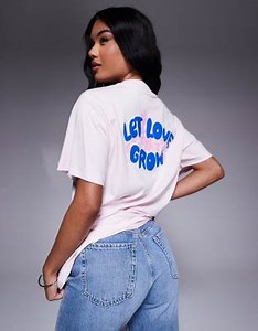 HUGO Blue logo print wintage t-shirt in pink | ASOS