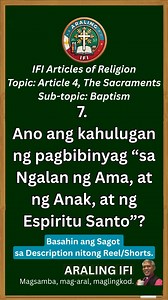 Ano ang kahulugan ng pagbibinyag “sa Ngalan ng Ama, at ng Anak, at ng Espiritu Santo”? Ang Binyag ay ginagawa sa ngalan ng Banal na Trinidad. Ibig sabihin, ang ating bagong buhay ay nakaugat sa Ama na lumikha, sa Anak na nagligtas, at sa Espiritu na nagbibigay-buhay. Hindi ito simpleng pormula kundi pagpapahayag ng katotohanan na ang ating kaligtasan ay mula sa iisang Diyos sa tatlong Persona. Kaya’t bawat pagbibinyag ay pakikibahagi sa buhay ng Trinidad — tayo ay isinama sa iisang Diyos na kumi